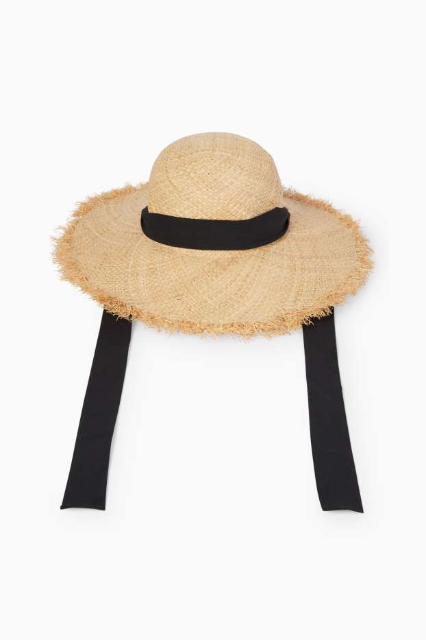 Femmes - Chapeau de paille - noir / beige