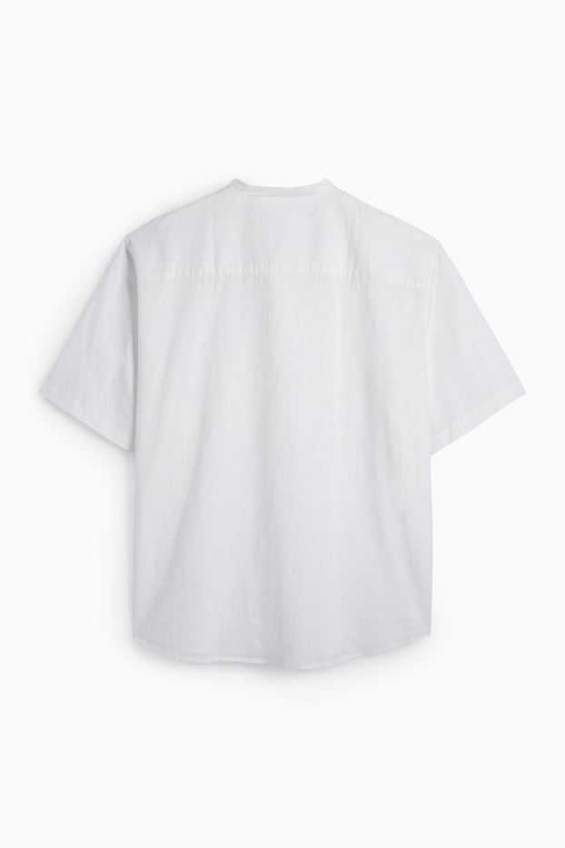 Herren - Hemd - Regular Fit - Stehkragen - Leinen-Mix - weiß