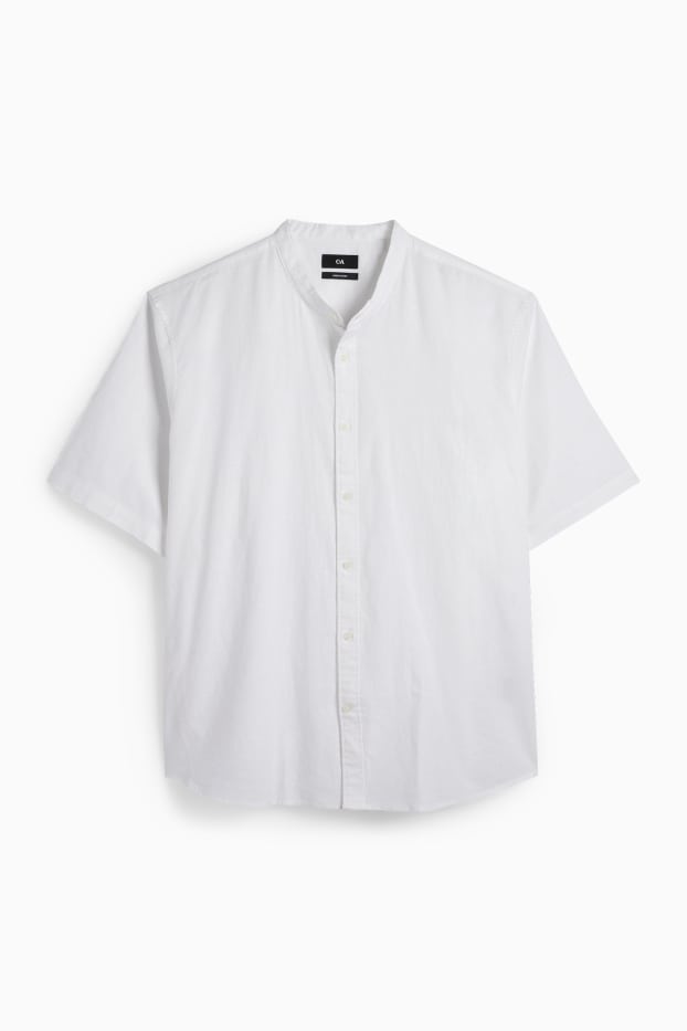 Herren - Hemd - Regular Fit - Stehkragen - Leinen-Mix - weiß