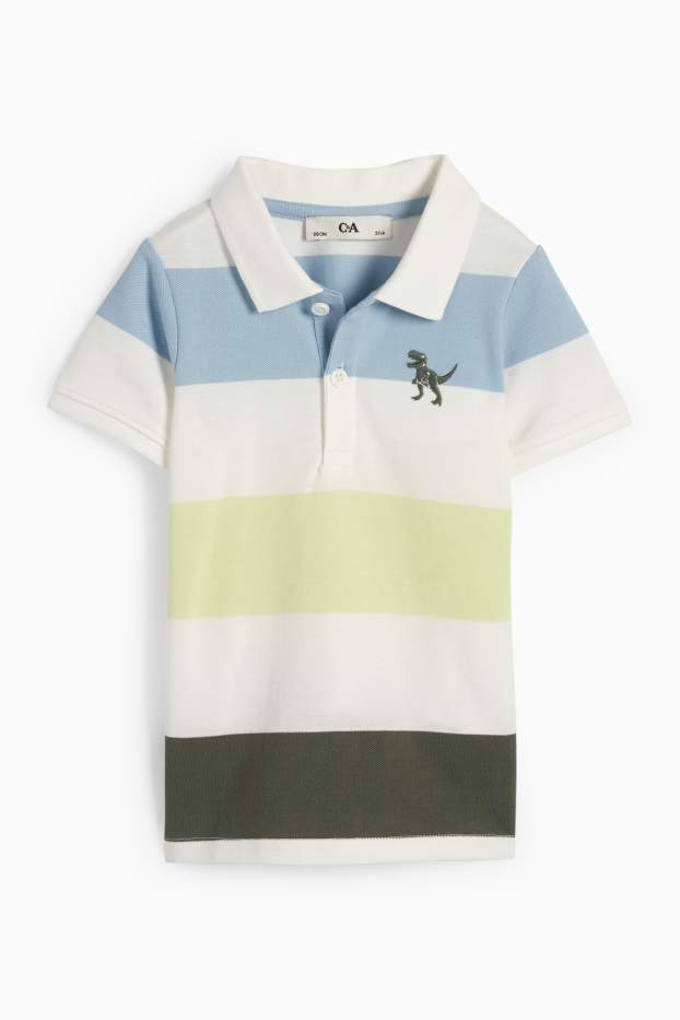 Kinder Buben - Dino - Poloshirt - gestreift - cremeweiß