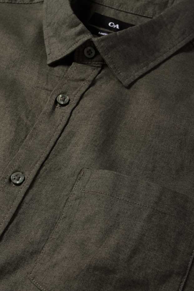 Heren - Overhemd - regular fit - kent - linnenmix - donkergroen