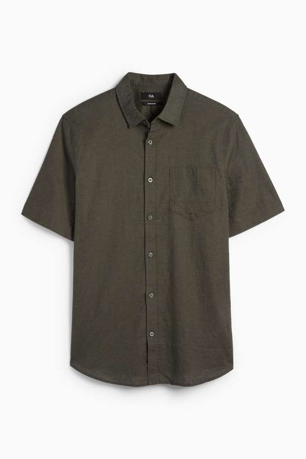 Heren - Overhemd - regular fit - kent - linnenmix - donkergroen