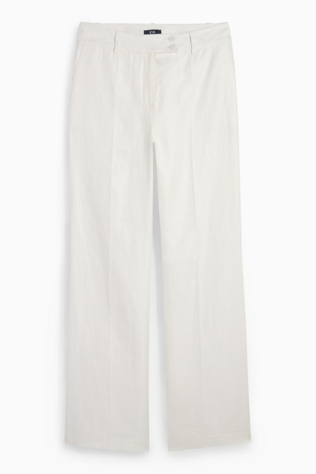 Dames - Linnen business-broek - high waist - straight fit - crème wit
