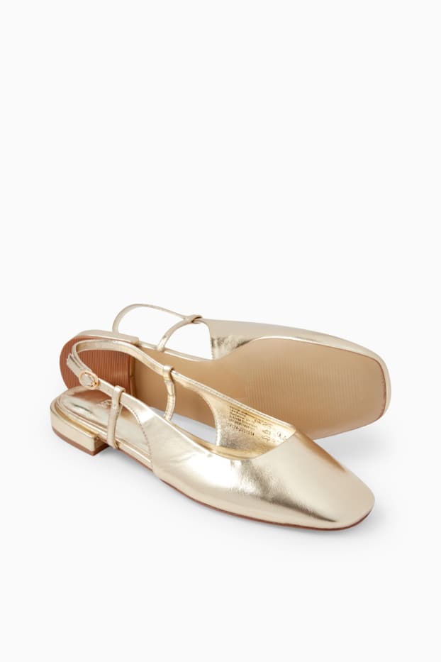 Damen - Sling-Ballerinas - Lederimitat - gold