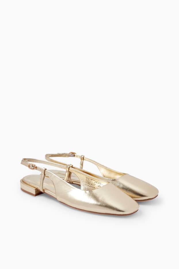 Damen - Sling-Ballerinas - Lederimitat - gold