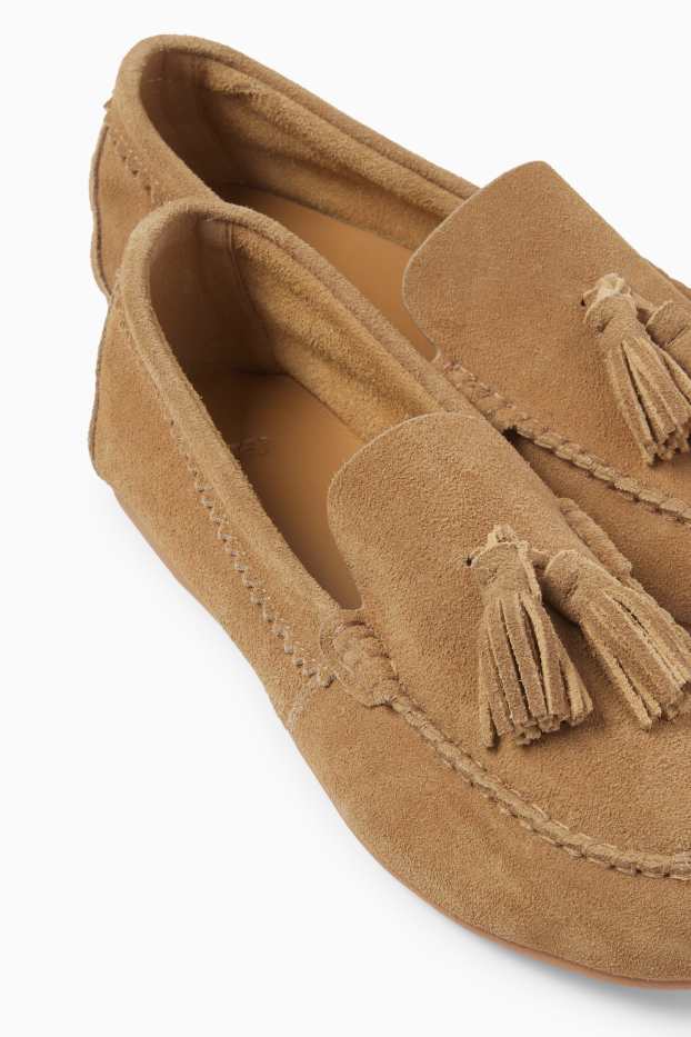Damen - Veloursleder-Mokassins - beige