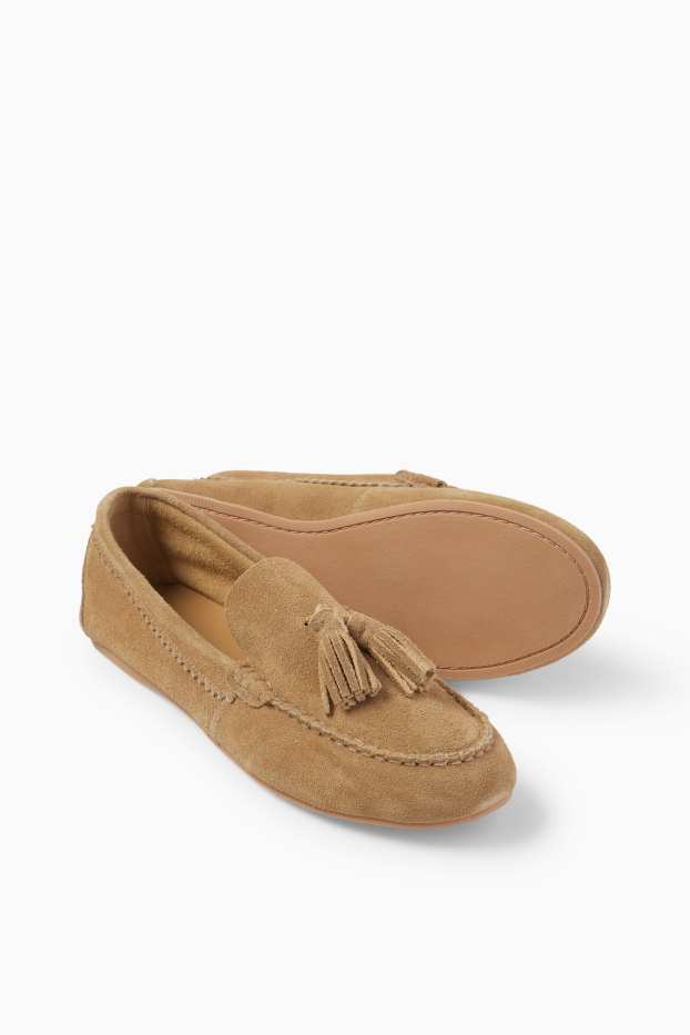 Damen - Veloursleder-Mokassins - beige