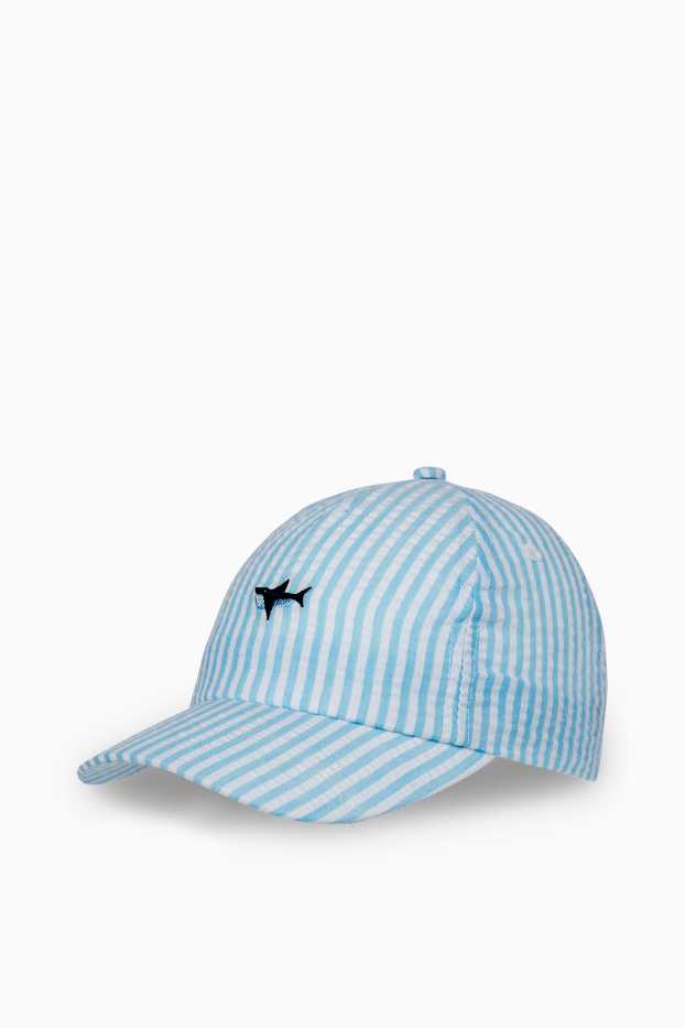 Enfants garçons - Requin - casquette de baseball - à rayures - texturée - blanc / bleu clair