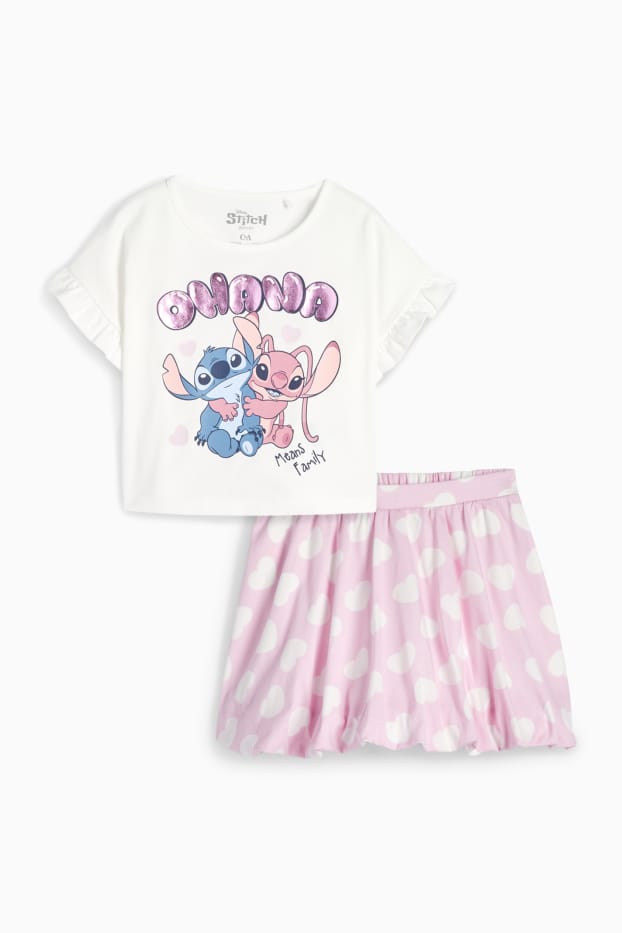Enfants filles - Lilo & Stitch - ensemble - T-shirt et jupe - 2 pièces - blanc / rose