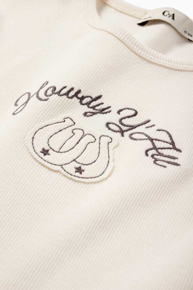 Nena - Flor i ferradura - conjunt - samarreta de màniga curta i faldilla - 2 peces - marró / blanc trencat