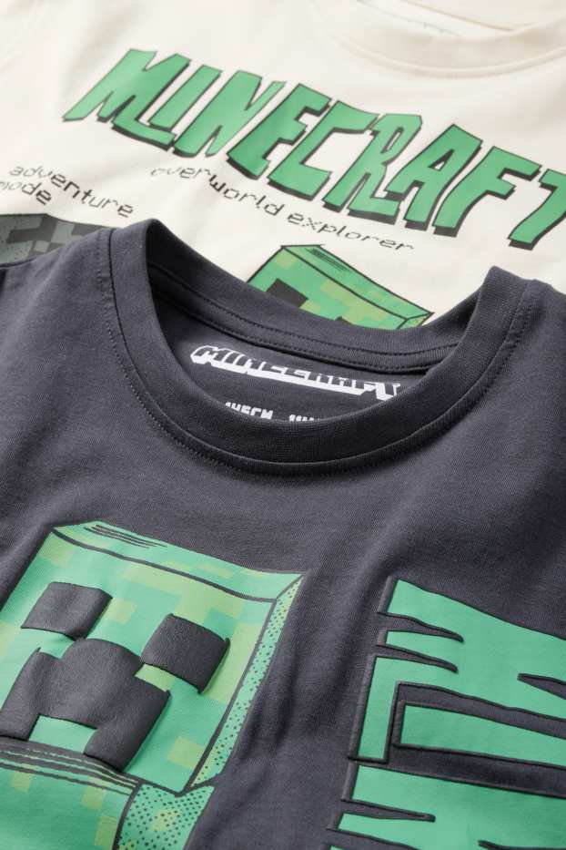 Kinder Buben - Multipack 2er - Minecraft - Kurzarmshirt - dunkelgrau / weiß