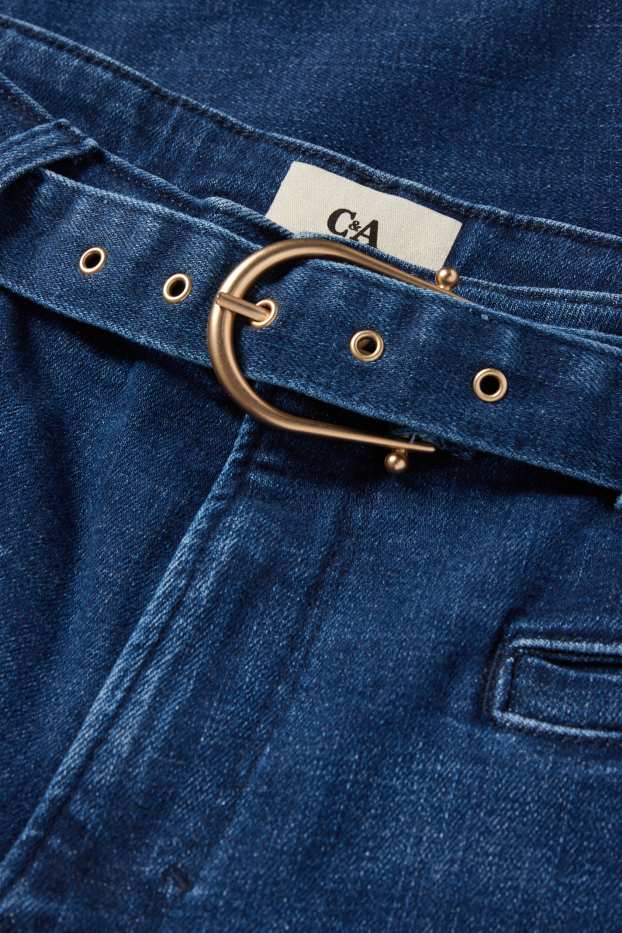 Damen - Flared Jeans mit Gürtel - High Waist - LYCRA® - dunkeljeansblau