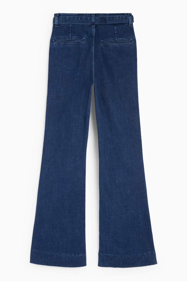 Damen - Flared Jeans mit Gürtel - High Waist - LYCRA® - dunkeljeansblau