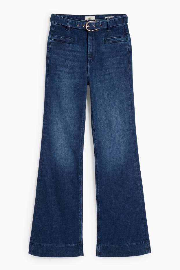 Damen - Flared Jeans mit Gürtel - High Waist - LYCRA® - dunkeljeansblau