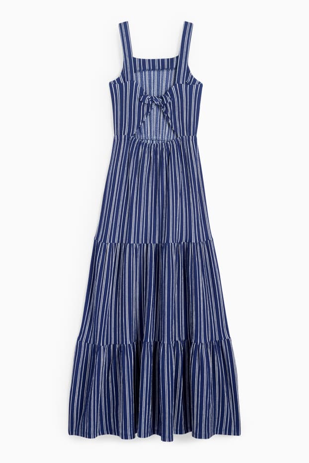 Kinderen: meisjes - Jurk - gestreept - met structuur - donkerblauw / wit