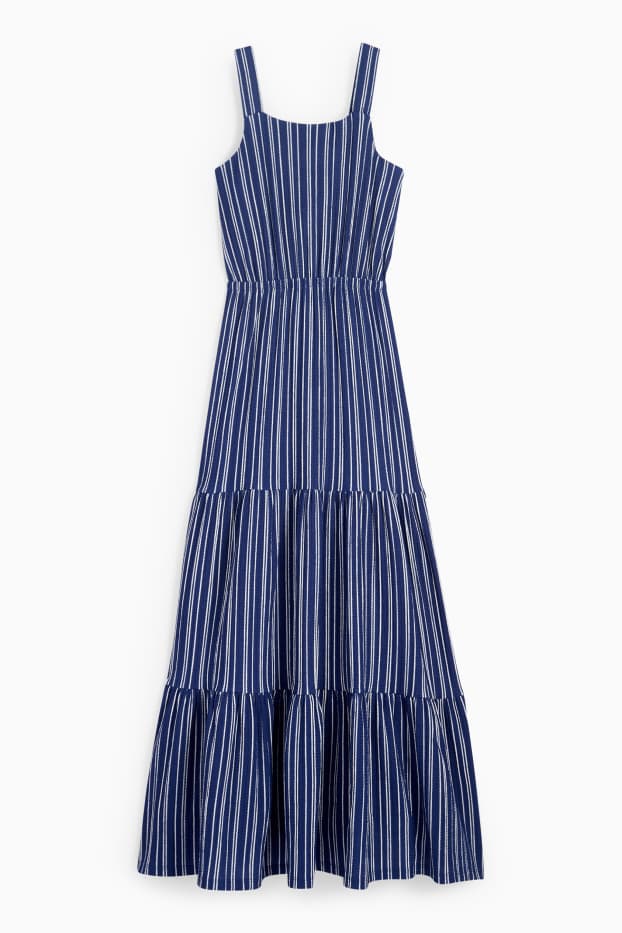 Kinderen: meisjes - Jurk - gestreept - met structuur - donkerblauw / wit