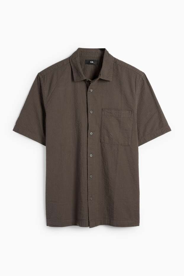 Pánské - Košile - relaxed fit - kent - hnědá