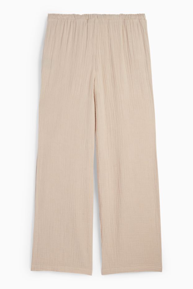 Donna - Pantaloni - vita media - gamba ampia - beige chiaro