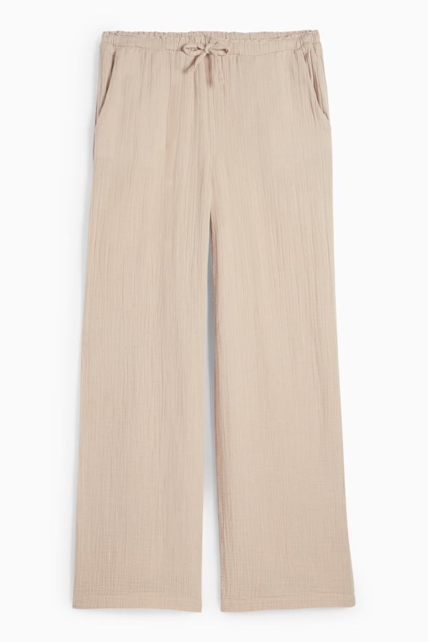 Donna - Pantaloni - vita media - gamba ampia - beige chiaro