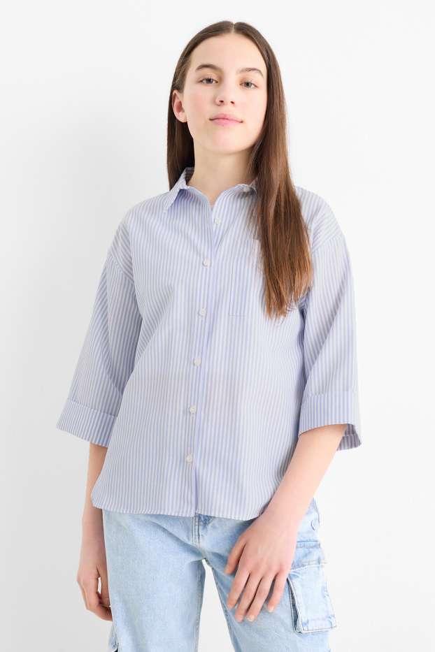 Kinder Mädchen - Set - Bluse und Top - 2 teilig - weiss / hellblau