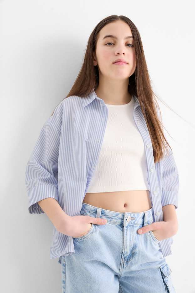 Kinder Mädchen - Set - Bluse und Top - 2 teilig - weiss / hellblau