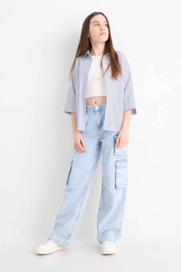 Kinder Mädchen - Set - Bluse und Top - 2 teilig - weiss / hellblau