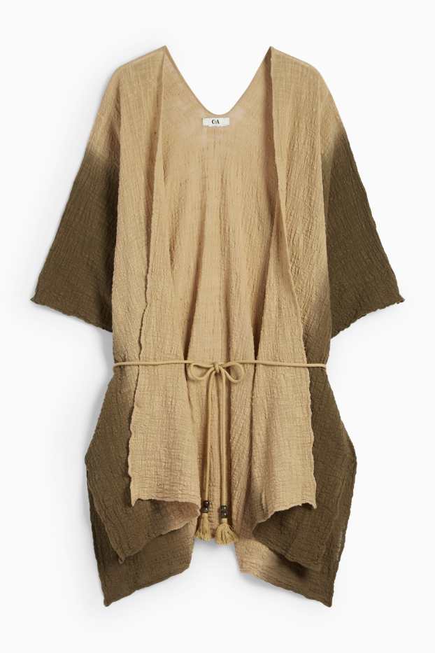 Donna - Kimono - fantasia - tessuto tramato - beige / marrone