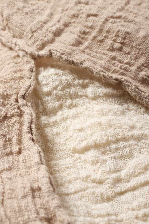 Donna - Kimono - fantasia - tessuto tramato - marrone / bianco crema