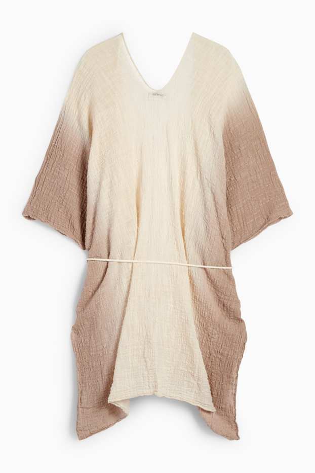 Donna - Kimono - fantasia - tessuto tramato - marrone / bianco crema
