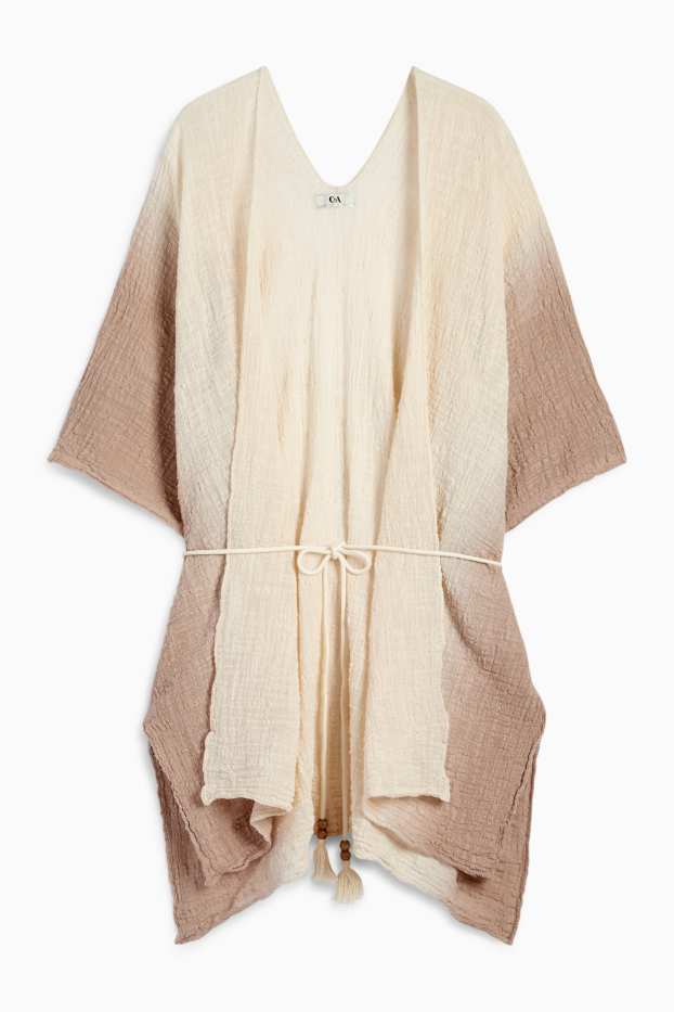 Donna - Kimono - fantasia - tessuto tramato - marrone / bianco crema