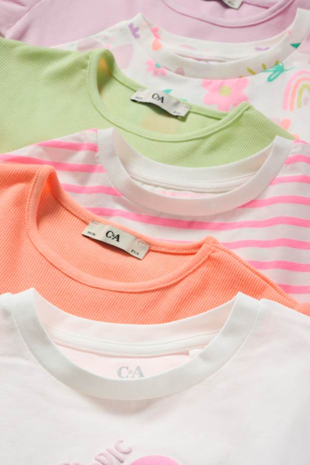 Children Girls - Multipack of 6 - floral - short sleeve T-shirt - green / rose