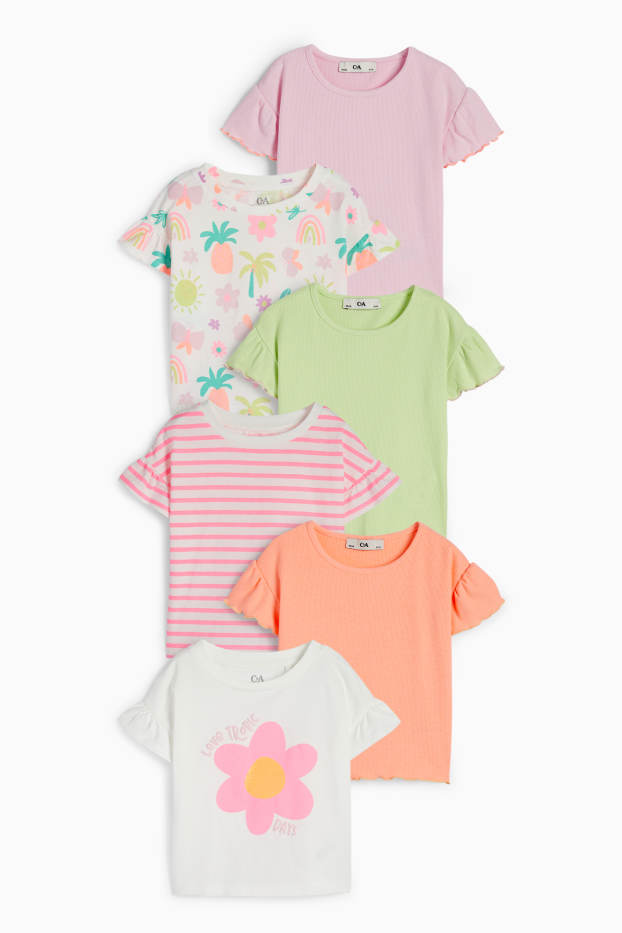 Children Girls - Multipack of 6 - floral - short sleeve T-shirt - green / rose