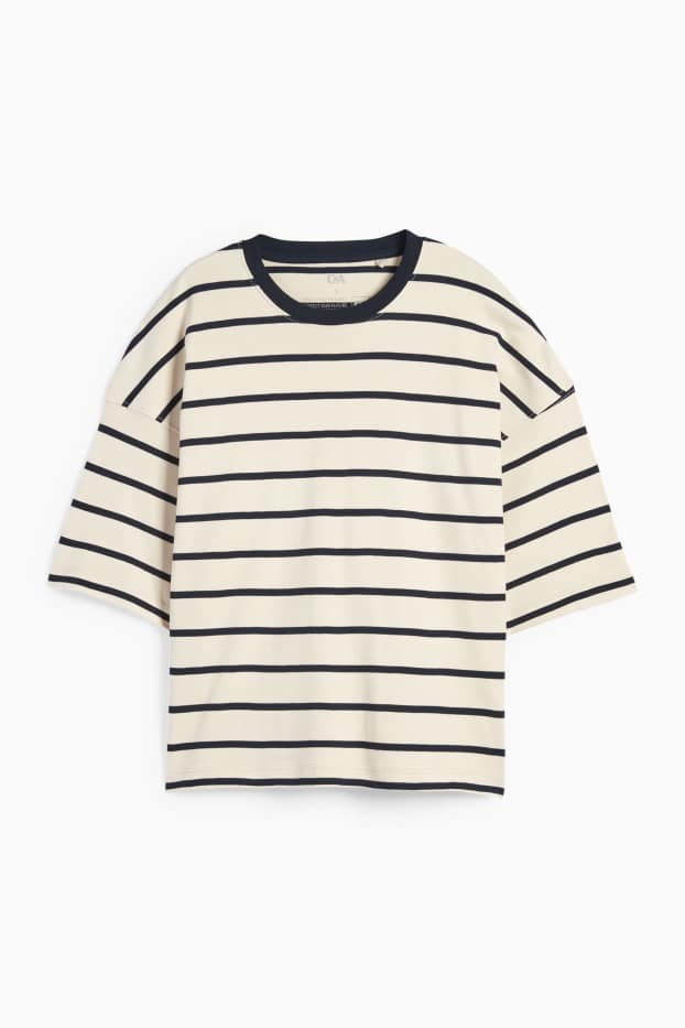 Femmes - T-shirt - oversize - à rayures - noir / beige