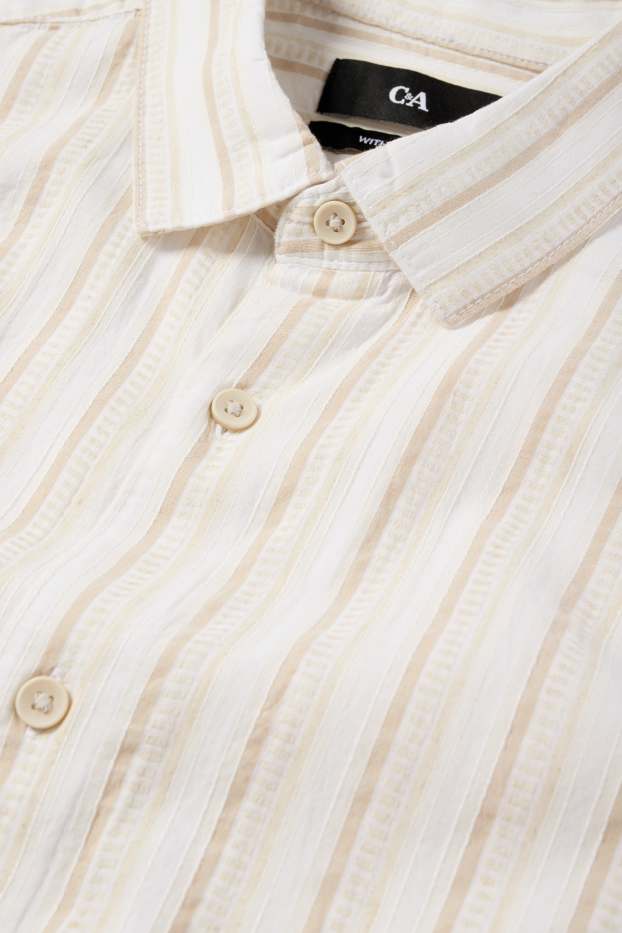 Herren - Hemd mit Leinen-Anteil - Regular Fit - Kent - gestreift - hellbeige