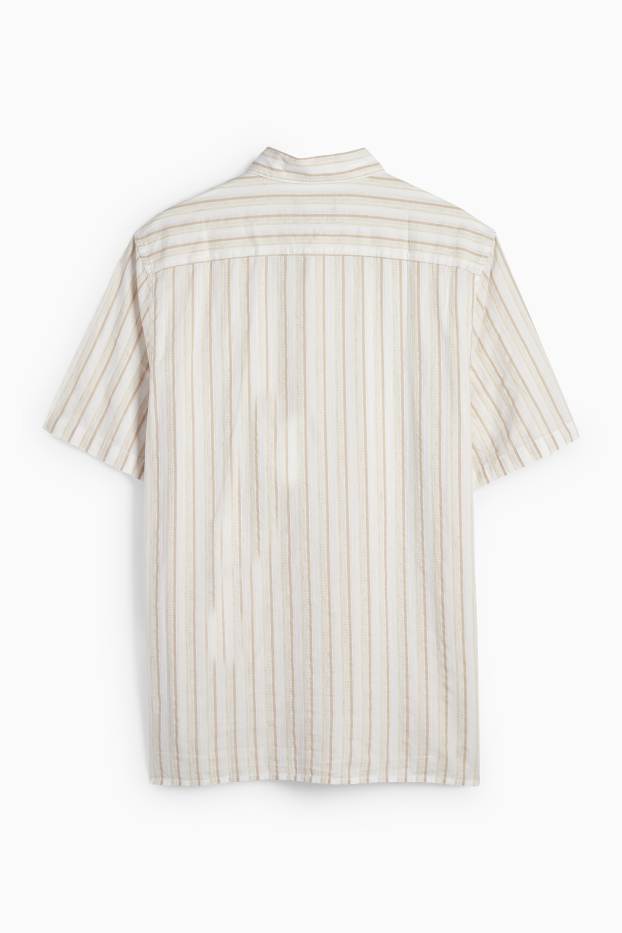 Herren - Hemd mit Leinen-Anteil - Regular Fit - Kent - gestreift - hellbeige