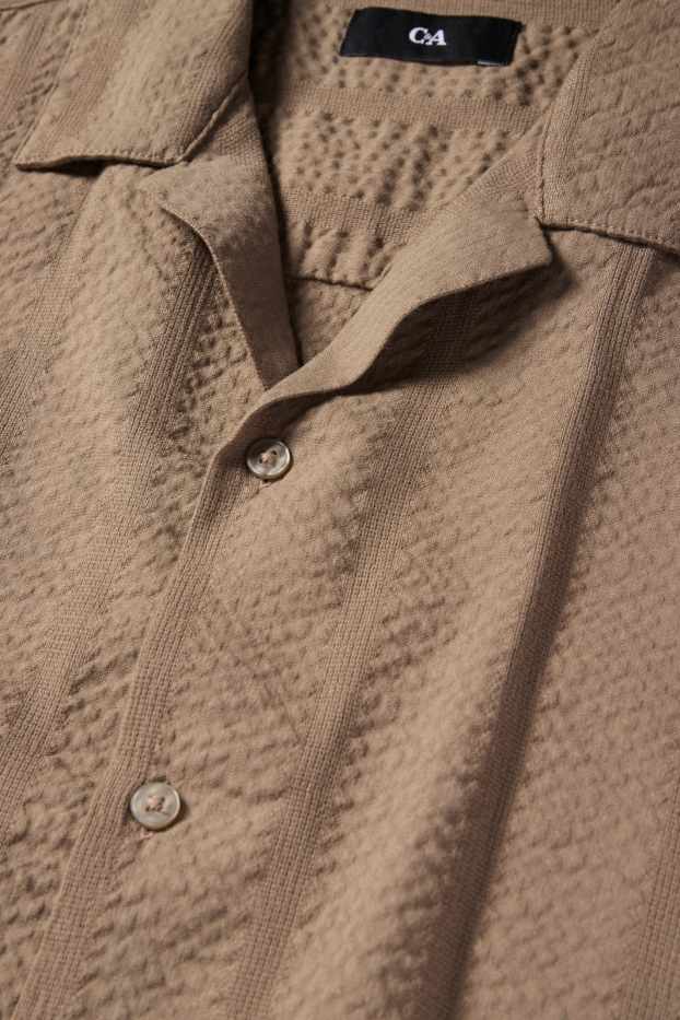 Hommes - Chemise - regular fit - col revers - texturée - beige