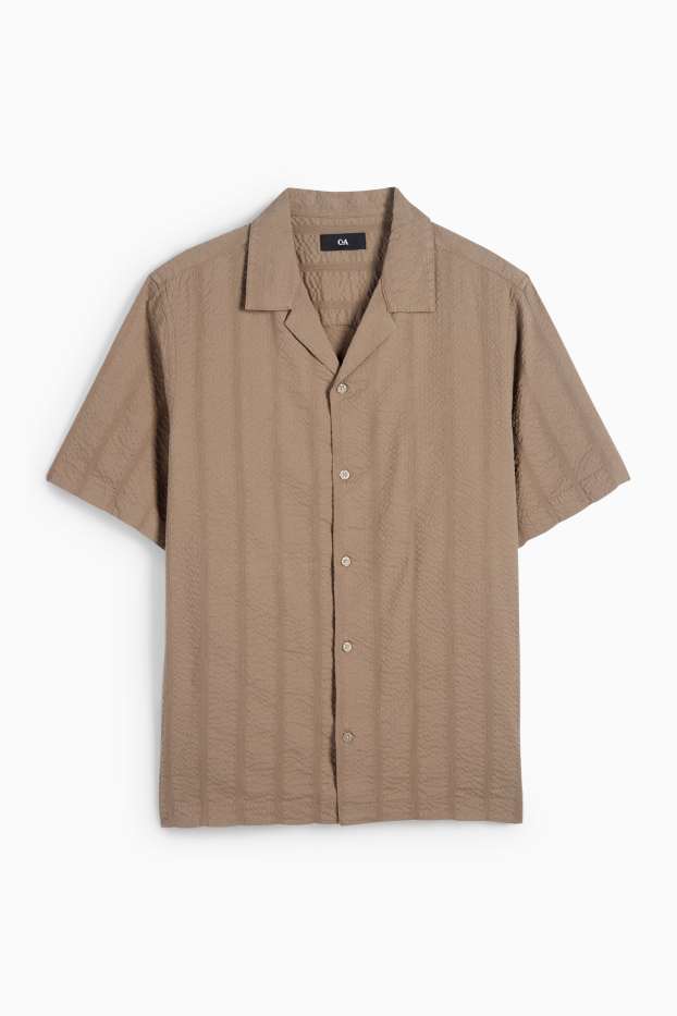Hommes - Chemise - regular fit - col revers - texturée - beige