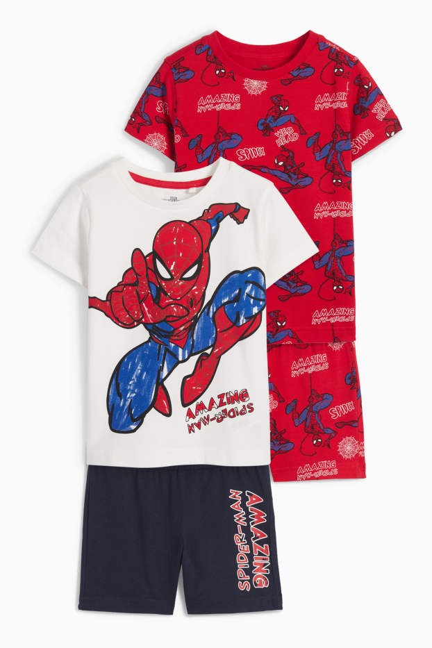 Enfants garçons - Lot de 2 - Spider-Man - pyjashorts - 4 pièces - blanc / rouge