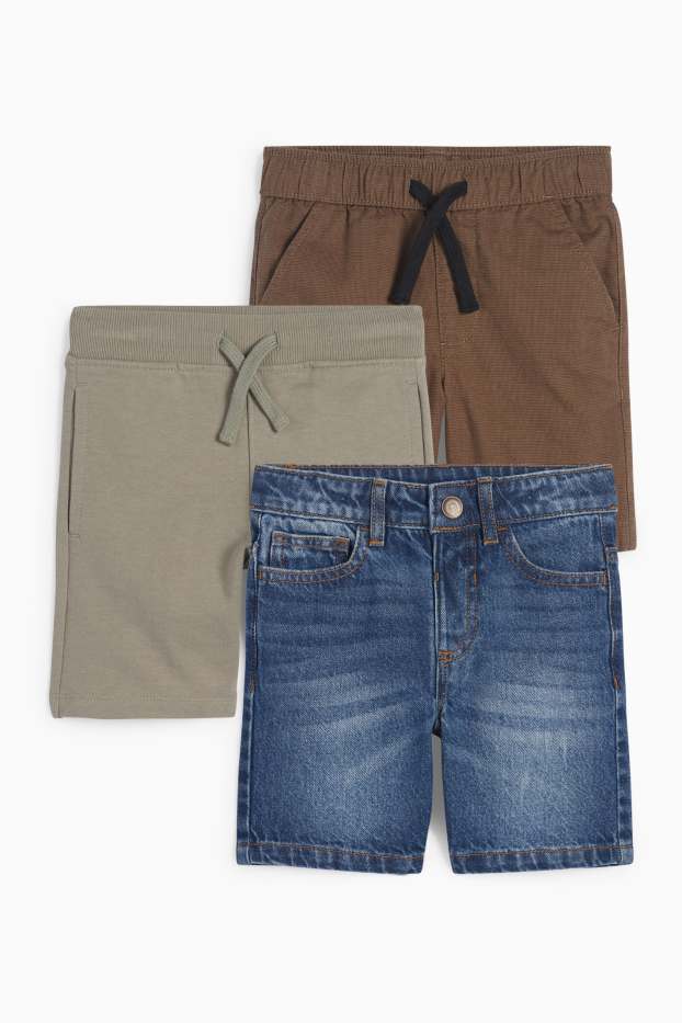 Kinder Buben - Multipack 3er - Bermudas - braun / blau