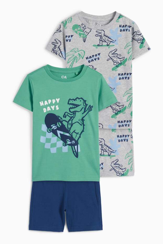 Kinder Jungen - Multipack 2er - Dino-Skater - Shorty-Pyjama - 4 teilig - grün / grau