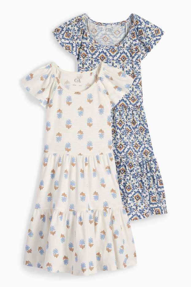 Kinder Mädchen - Multipack 2er - Kleid - geblümt - cremeweiss