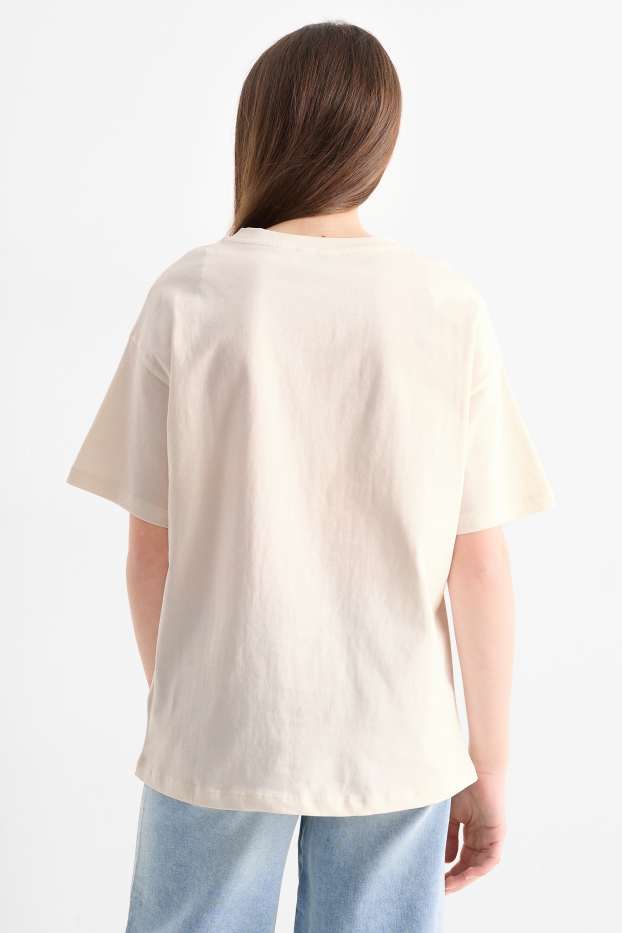 Children Girls - Teddy bear - short sleeve T-shirt - cremewhite