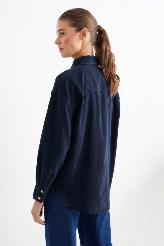 Dames - Spijkerblouse - jeansdonkerblauw