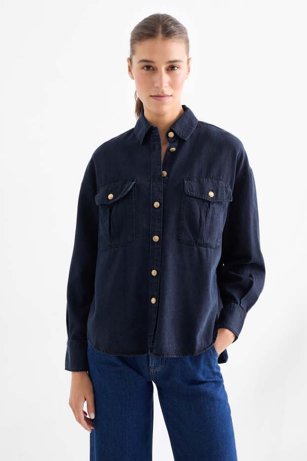 Dames - Spijkerblouse - jeansdonkerblauw