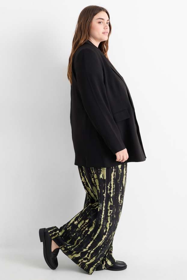 Women - Cloth trousers - high waist - wide leg - patterned - green