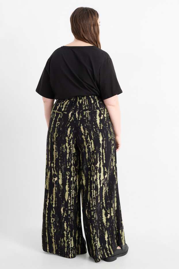 Women - Cloth trousers - high waist - wide leg - patterned - green