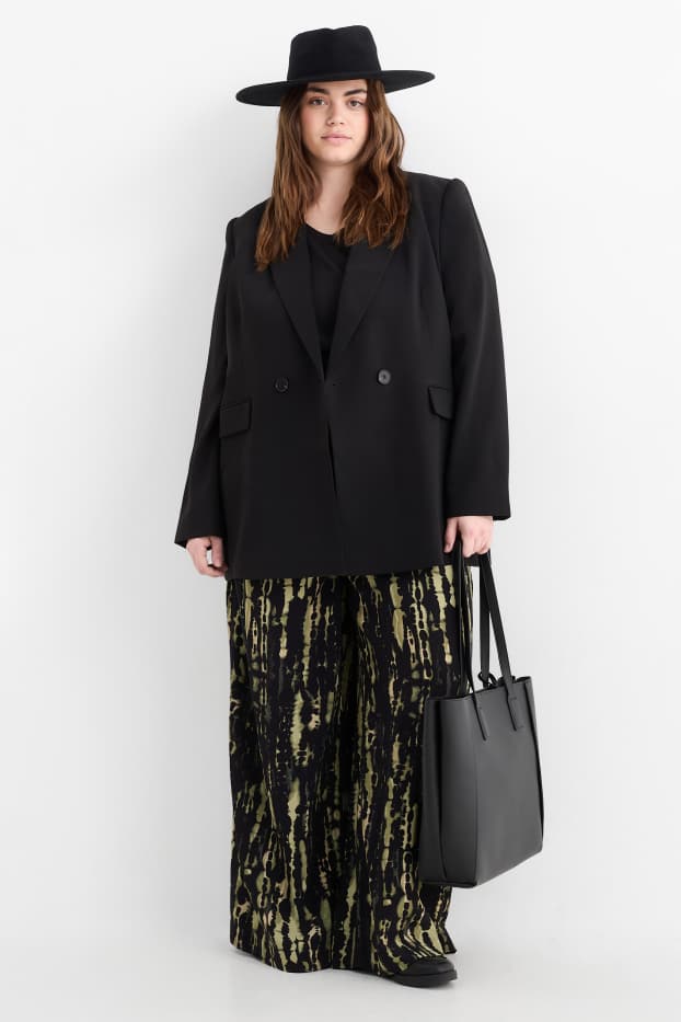 Women - Cloth trousers - high waist - wide leg - patterned - green