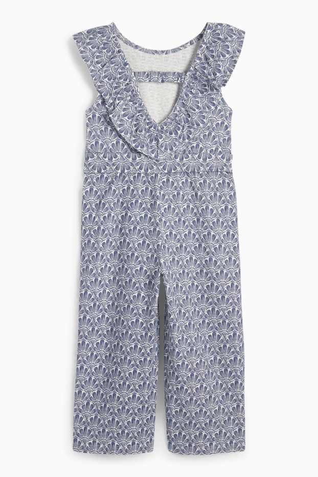 Kinder Mädchen - Jumpsuit - geblümt - blau / weiß