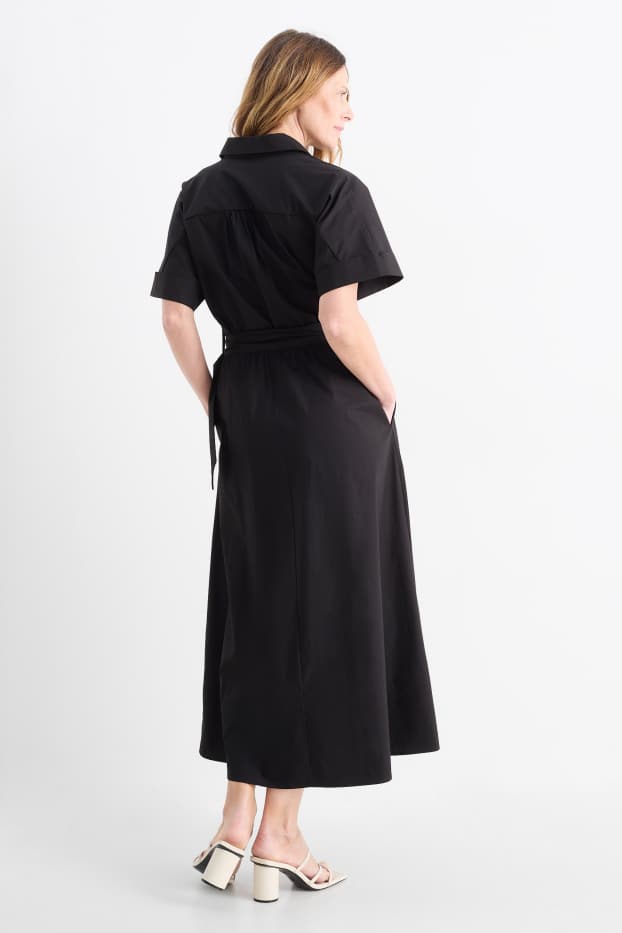 Women - Shirt dress with belt - black