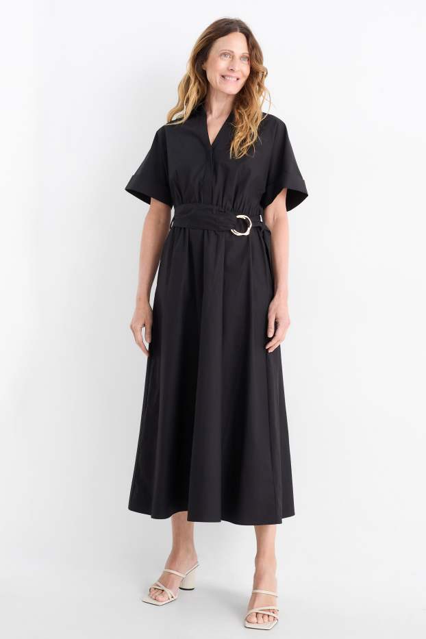 Women - Shirt dress with belt - black